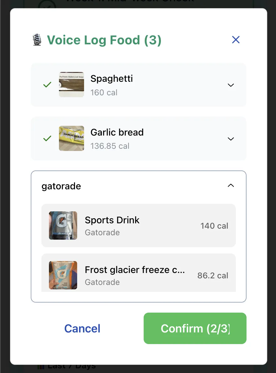 Voice food logging interface
